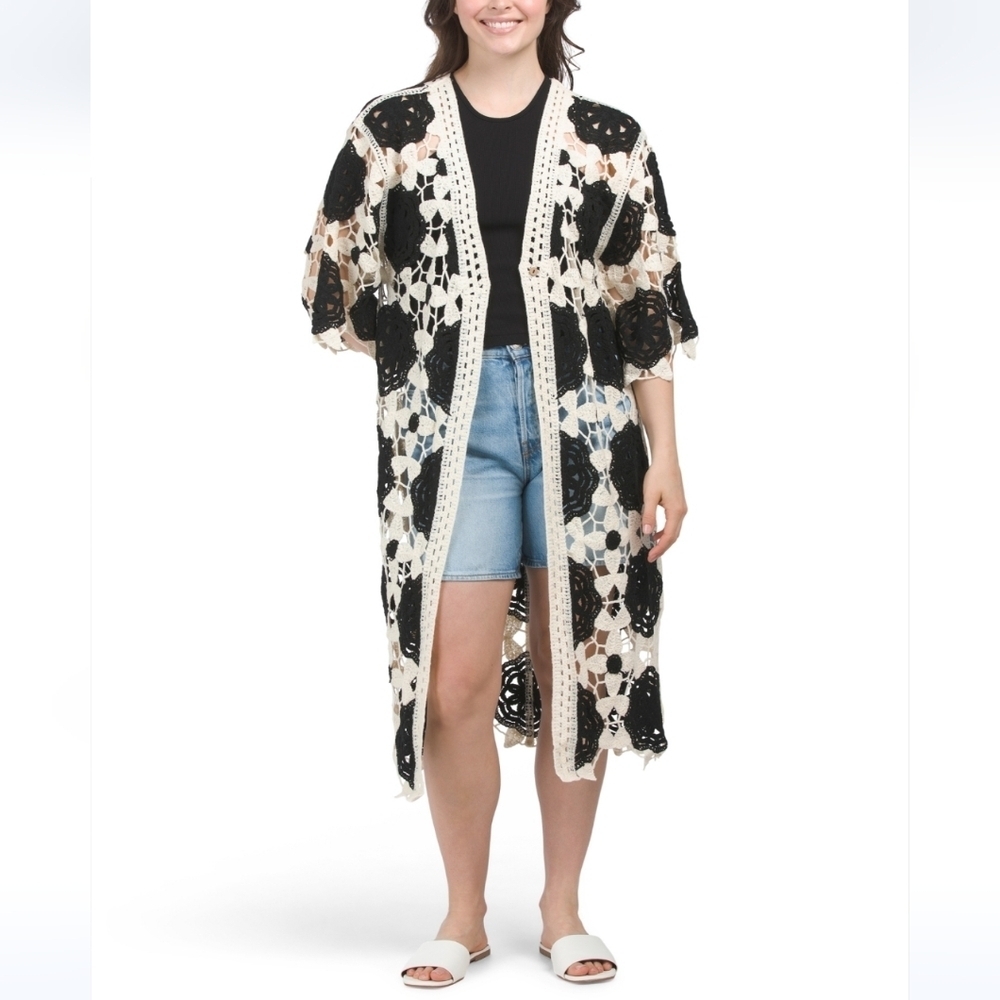 ADIVA Black Natural Crochet Duster